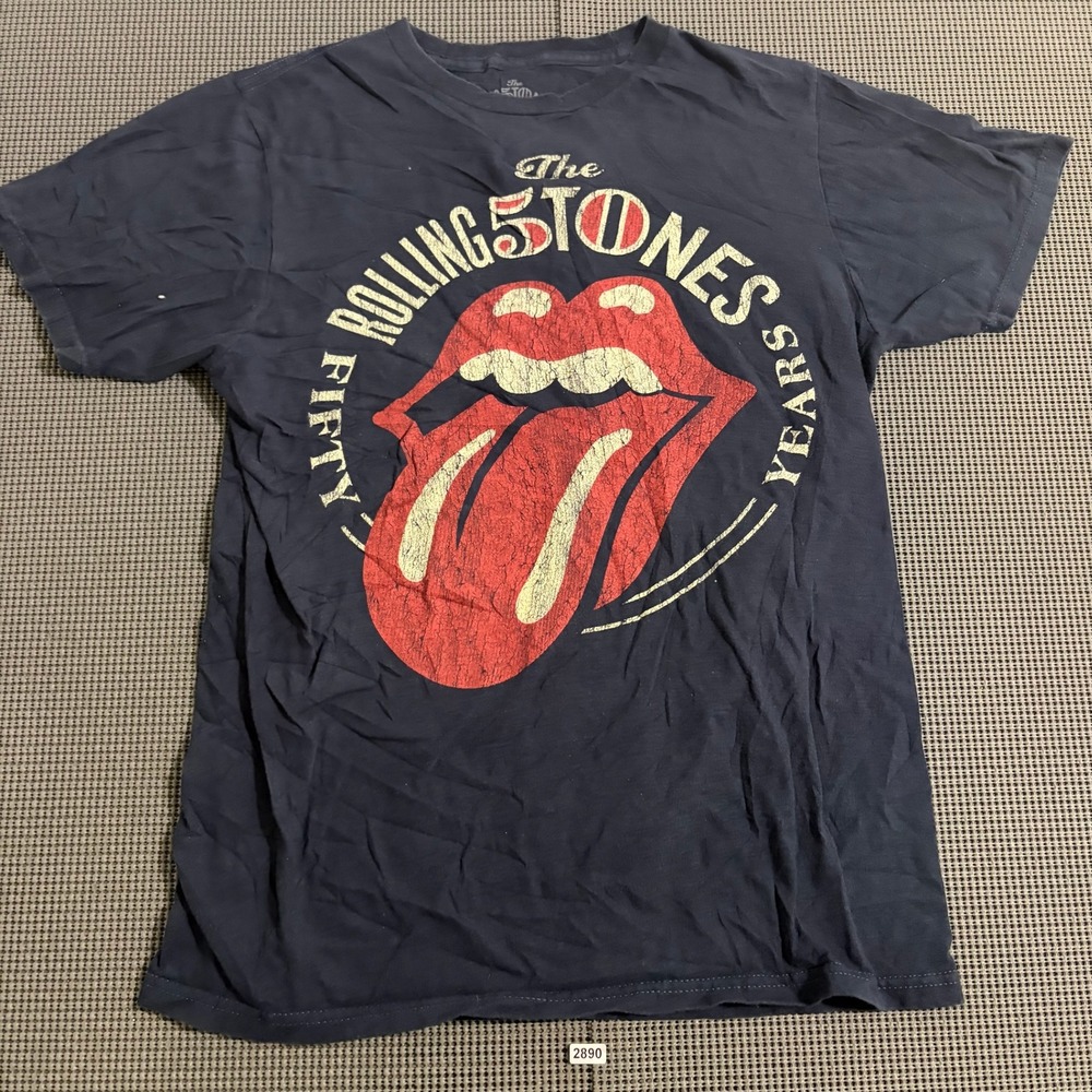 Rolling Stones Fifty Years Graphic T-Shirt Navy Blue Mens Size MD